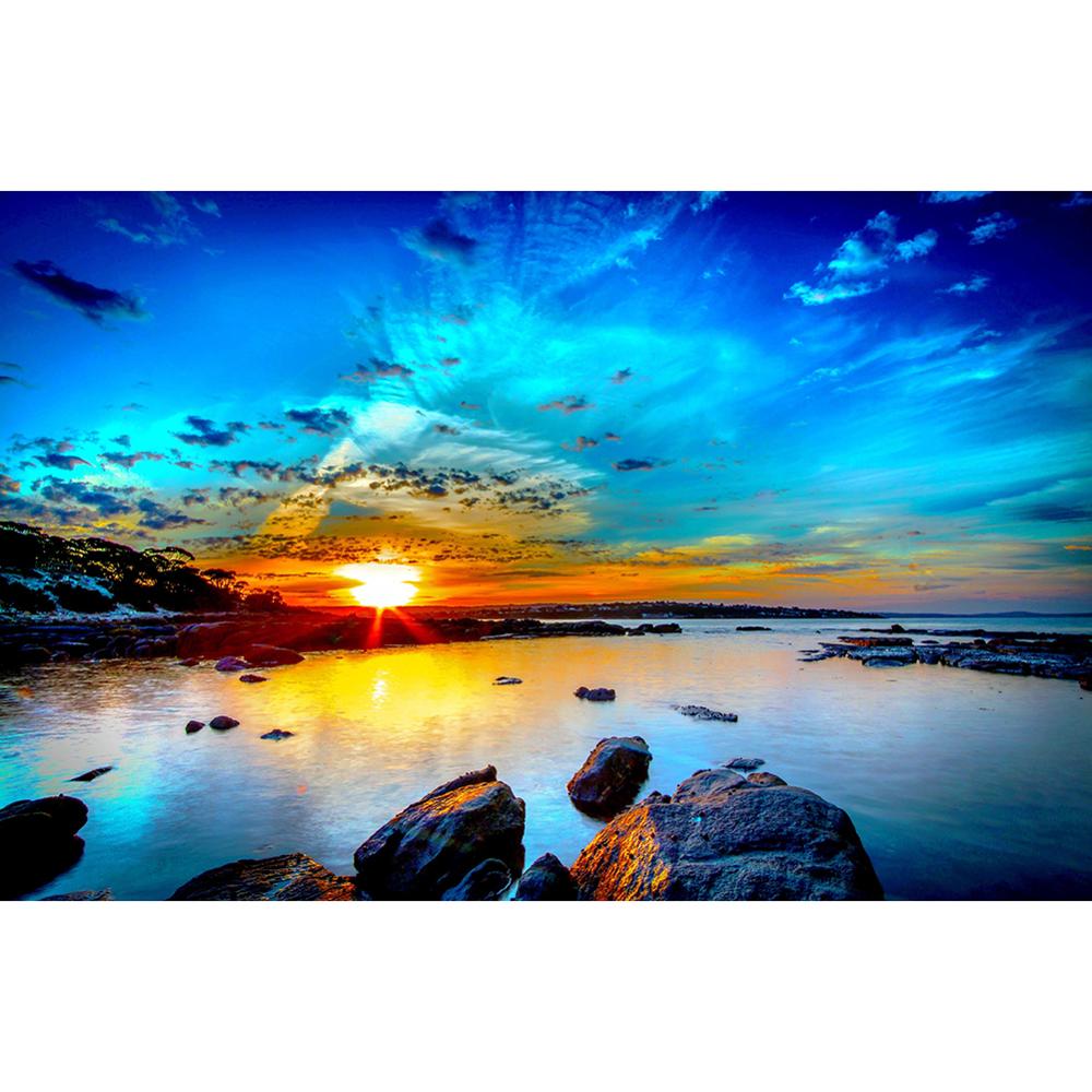 5D Diamond Painting Sunset Landscape Diy Round Water Diamond Embroidery Beach Mosaic Pattern Complete Design Home Decoration