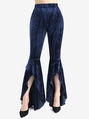 Rosegal Plus Size Glitter Ruffles High Low Asymmetric Velvet Pocket Flare Pants