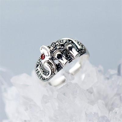 Creative Red Eyes Elephant Sterling Tone Jewelry Auspicious Wishful Personality Animal Fine Opening Rings Tyb16Fashion Jewelry