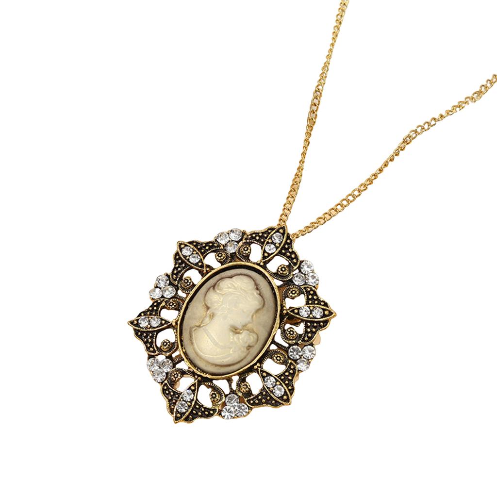 Vintage Sculpture Pendant Necklace With Crystal Accent Rhinestones Neckchain Alloy Jewelry For Women Daily Wear
