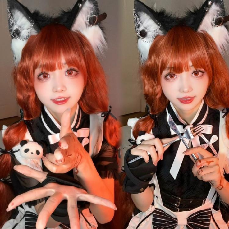 Cat Ear Hairband with Alloy Earring Whimsically Plush Wolf Headband for Cosplay