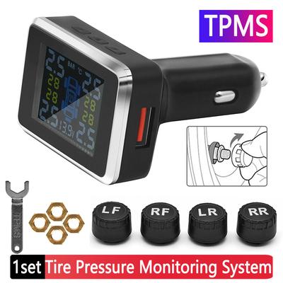 Car Wireless TPMS Cigarette Lighter Universal Tire Pressure Monitor Sensor USB Digital TPMS Alarm System W/ 4 External Sensors