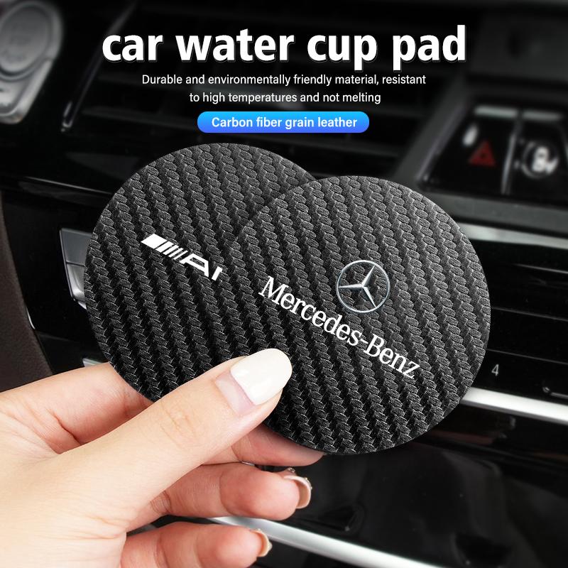 Carbon Fiber Leather Coaster Car Water Cup Anti-slip Pad Mat For Mercedes Benz AMG W203 W205 W206 W211 W220 W212 W201 W210 E300 BV4