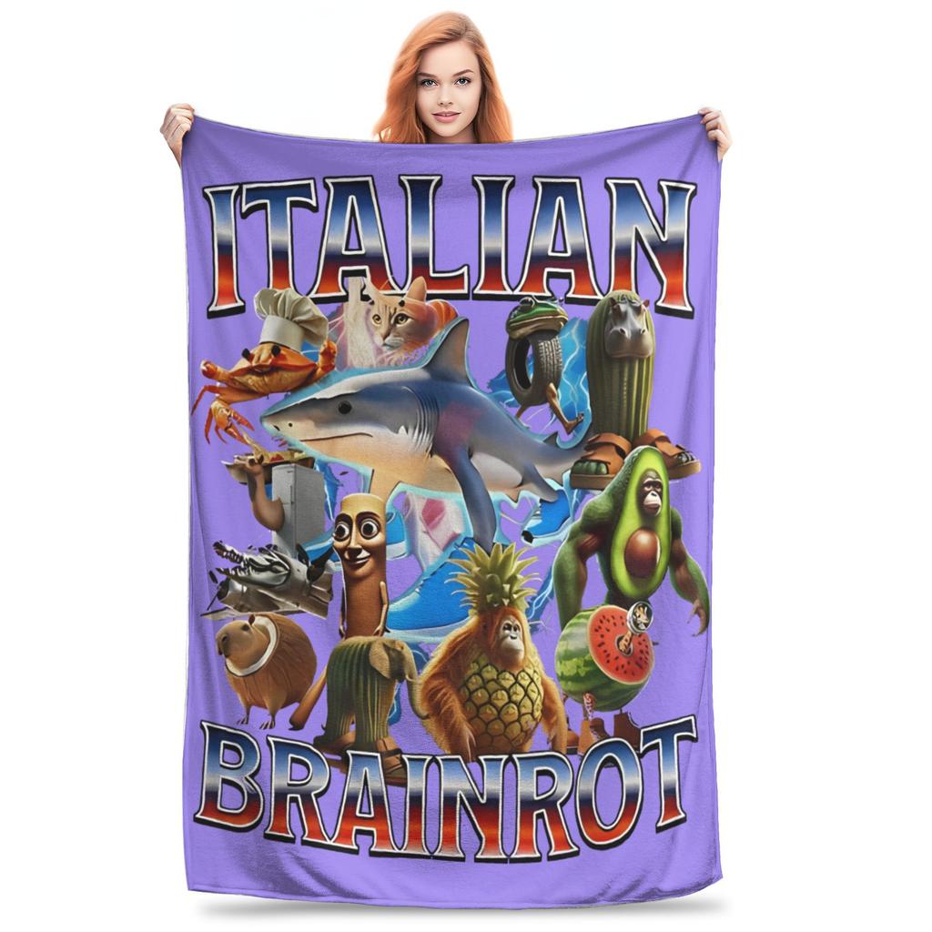 Bombardiro Crocodilo Tralalero Tralala Blanket Flannel Italian Brainrot Portable Throw Blankets for Sofa Travel Quilt