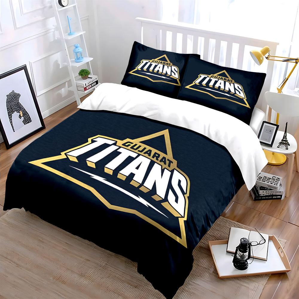 Gujarat Titans Logo Design Bedding Set Print Bedding Set Duvet Cover Pillowcases (1* Duvet Cover 2* Pillowcases Do Not Include Comforter)