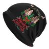Men's Funky Christmas Tree Cake Design Beanie Hat Black Holiday Winter Cap with Candy Canes, Holly Snowflakes
