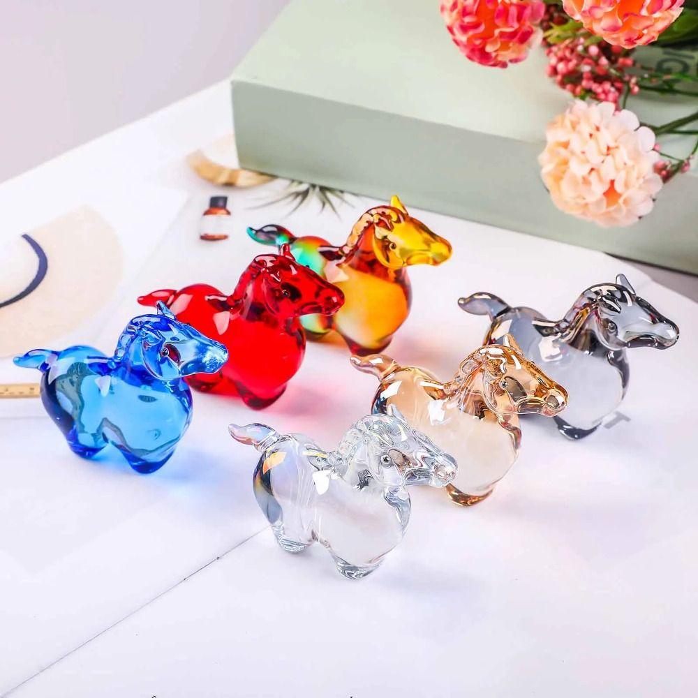 Colorful Decorative Crystal Horse Statue Glass Animal Sculpture  Office Decoration