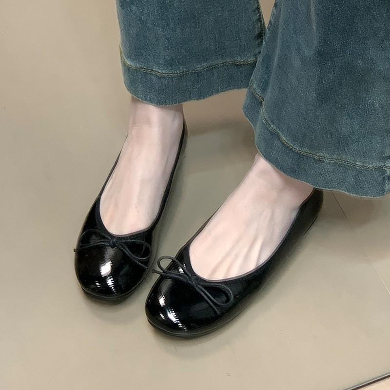 Round head bow flat bottom small red shoes 2025 new shallow mouth versatile ballet women's shoes