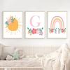 Cute Sun Rainbow Clouds Stars Flowers Nursery Wall Art Canvas Painting Cartoon Posters And Prints Pictures Baby Kids Room Decor