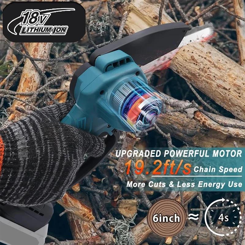 6-inch Cordless Mini Chainsaw 18V Handheld Electric Tree Trimming Saw Rechargeable Gardening Tool for Pruning and Landscaping