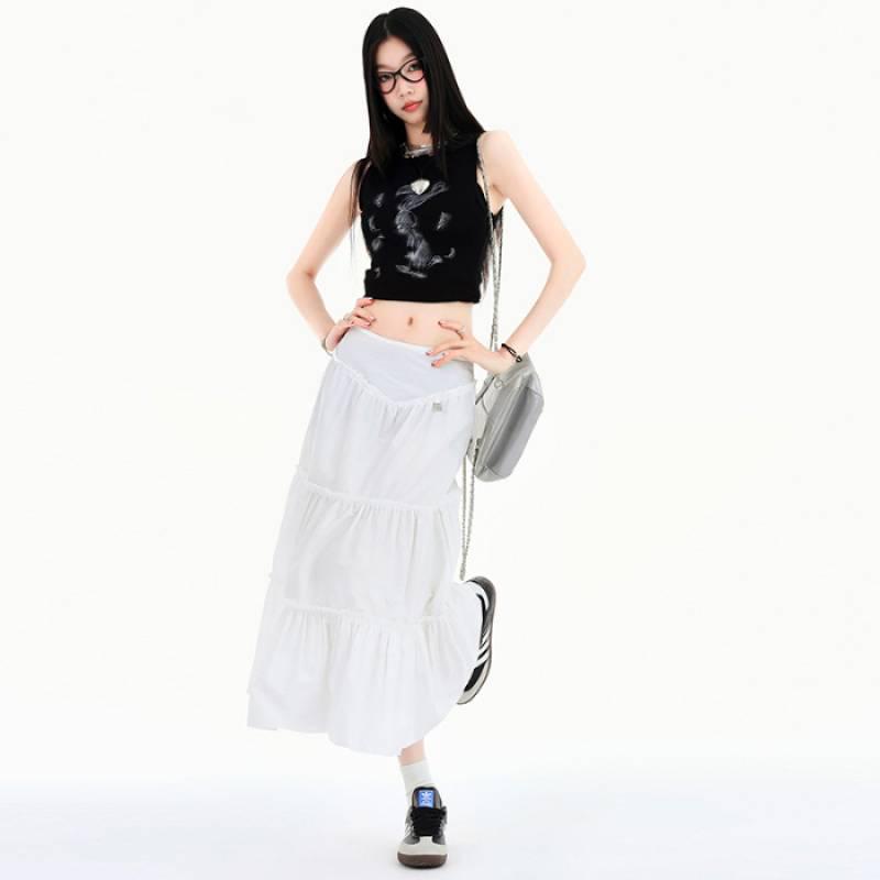

Seoul Spring-Summer Ice Blue Pleated Casual Long Dress Large білий