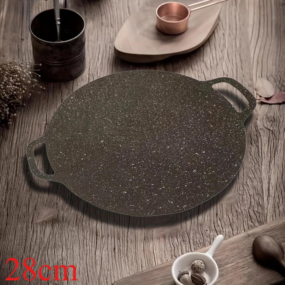 

Korean Bbq Grill Pan,Korean BBQ Plate Barbecue Grill Non Stick Korean Rice Cakes Circular Frying Pan for Home Outdoor Stove