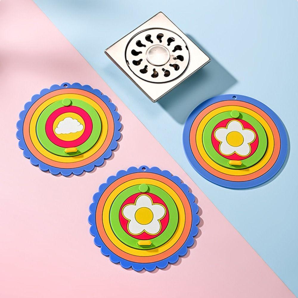 Creative Cartoon Rainbow Floor Drain Cover Thickened Convenient Bathroom Drain Stopper Simple Silicone Pad Hair Catcher Kitchen