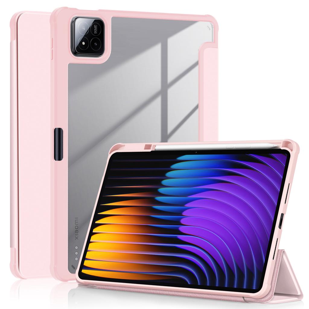 For Xiaomi Pad 7 Pro/Pad 7 Case Tri-fold Stand PU Leather+TPU+Clear PC Back Cover