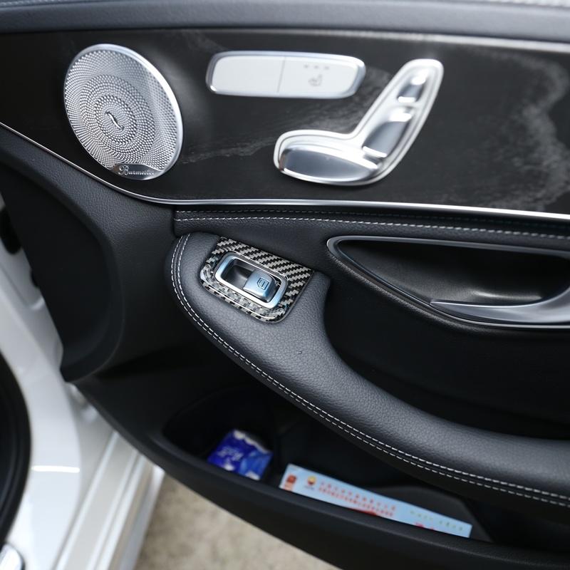 Car Window Glass Lifting Switch Panel Sticker For Mercedes Benz C Class W205 GLC 2014- Carbon Fiber Styling Decorative