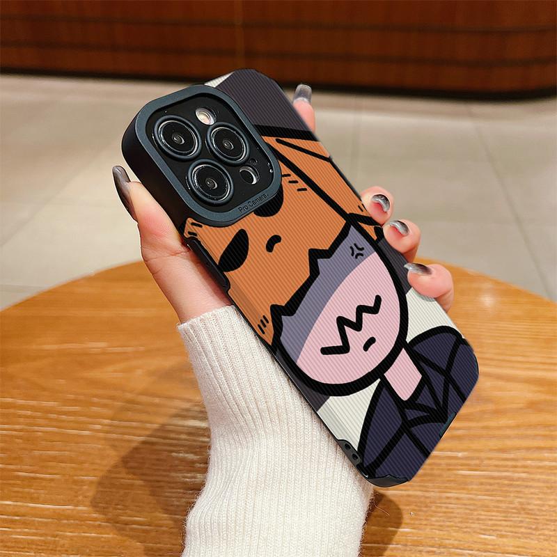 Vertical Grain Leather Shell Box Boy Printed Patterned Shockproof Soft Silicone Case with Camera Lens Full Protection for iPhone