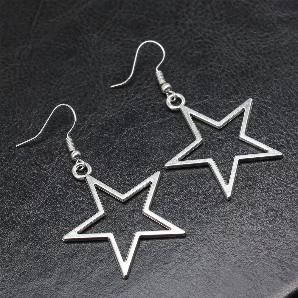 Mode Einfache Design Silber Farbe Hohl Stern Anhänger Ohrringe Frauen Vintage Tropfen Ohrringe