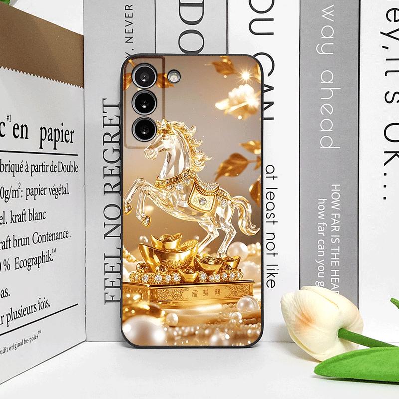 Luxury Crystal Golden Horse Pattern Phone Case for Samsung Galaxy A56 A14 A55 A16 A54 A36 A53 A52 A51 A50 Shockproof Soft Cover