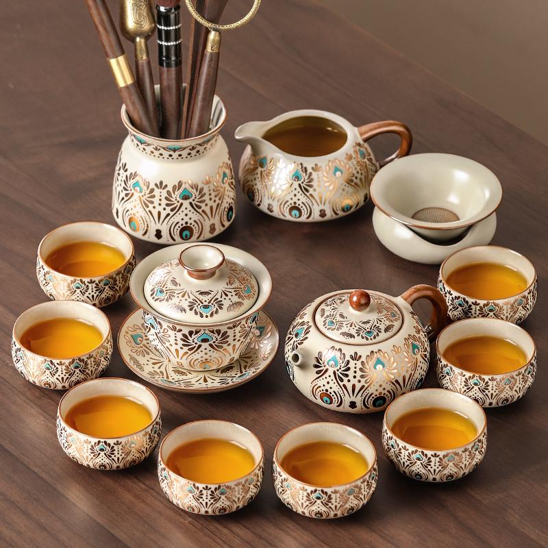 Ru Kiln Kung Fu Tea Set: Light Luxury Teapot, Teacups & Brewing Tray