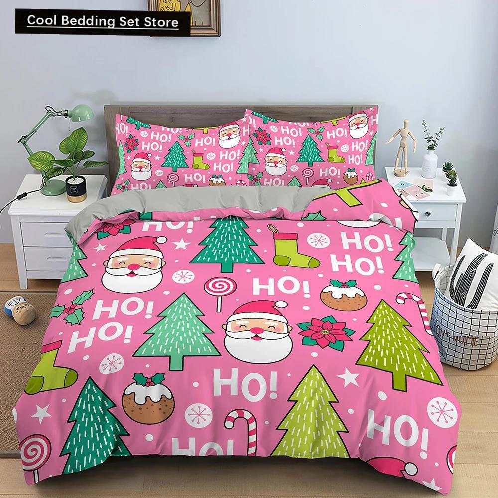 Santa Claus Pattern Bedding Set Christmas Deer Duver Cover Set for Kids Boys Girls Quilt Cover Queen Polyester Comforter Cover