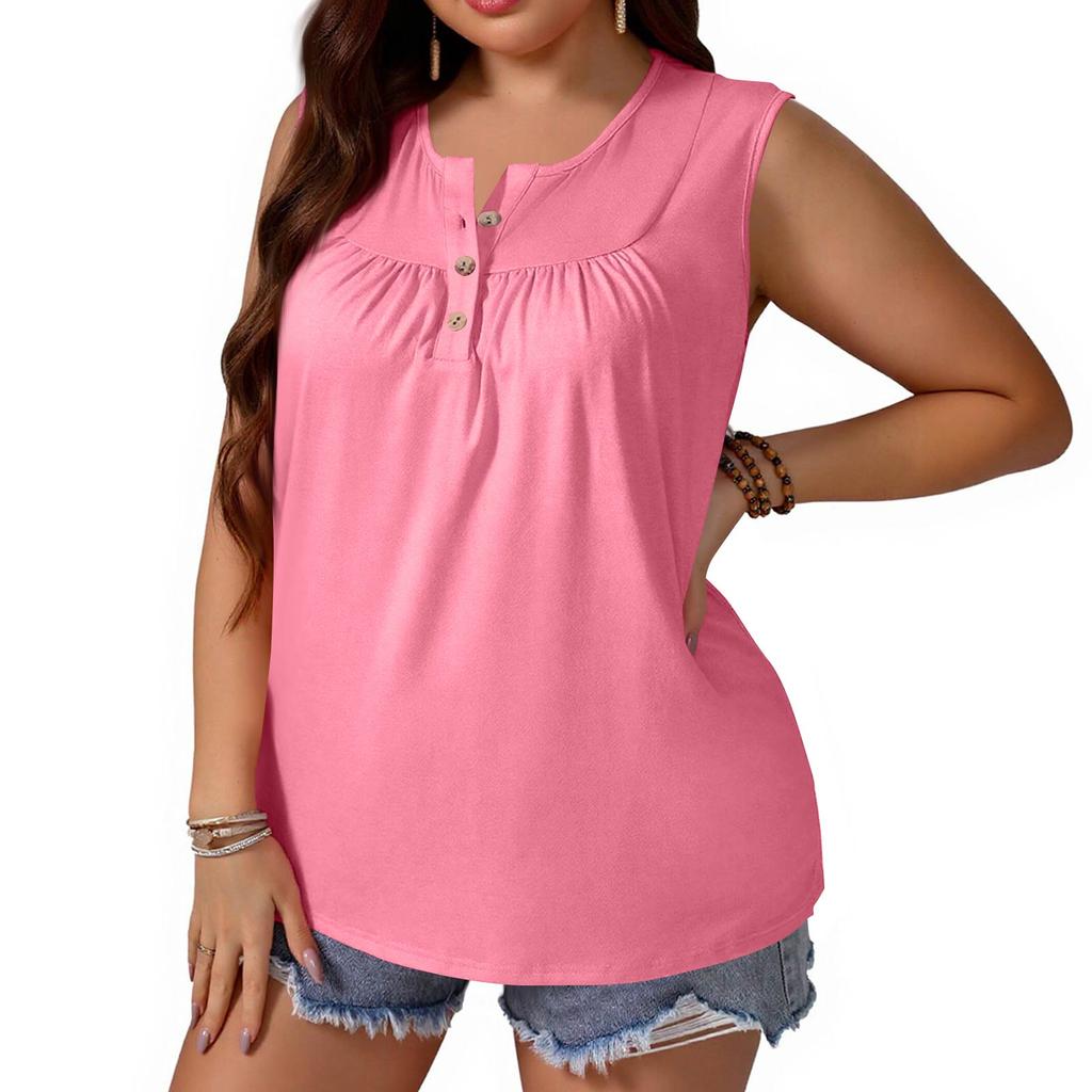 Womens Spring Tops Sleeveless Henley Button Down Blouse Summer Shirts for Women Casual Loose Fit Tshirts Shirts for Women