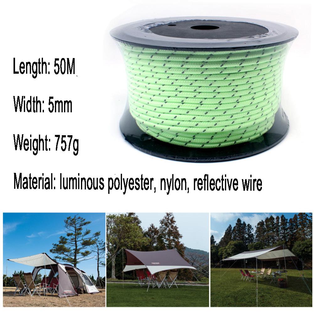 50m Glow In the Dark Luminous Reflective Tent Rope Line Camping Cord