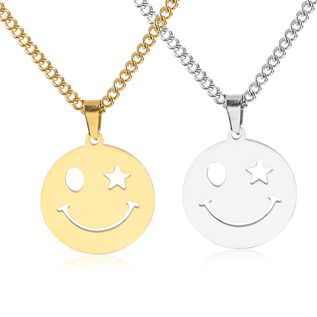Star Eyes Smiling Face Men's Titanium Steel Jewelry Pendant Necklace