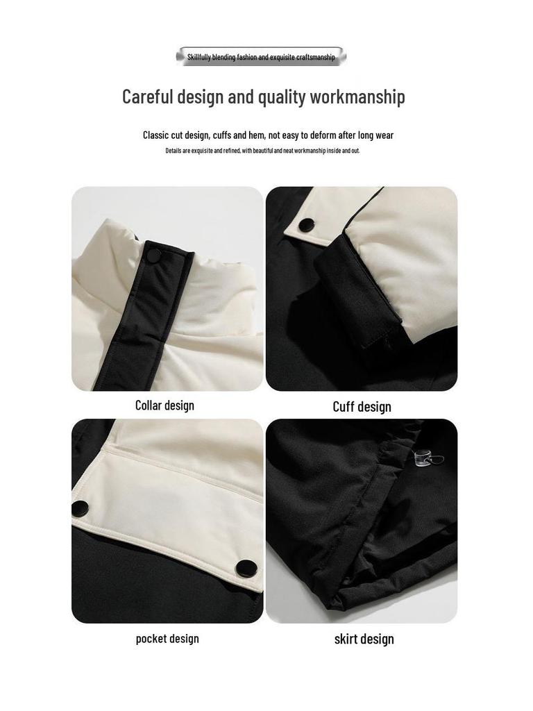 Men's Hooded Down Jacket, New Winter 2025 Color Block, Warm Thickened Workwear with Stand Collar