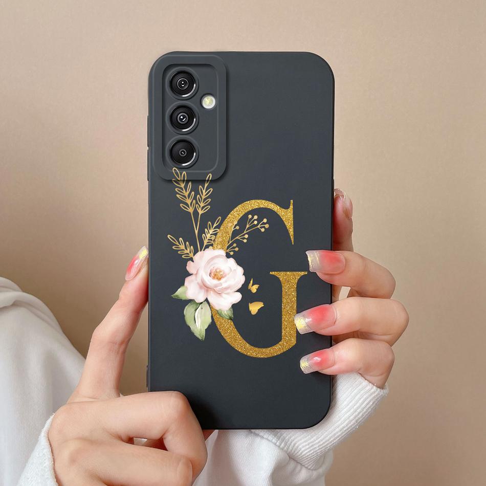 Simple Case For Samsung A15 4G 5G Rose Letter Mask Soft Liquid Silicone Camera Protector For Samsung Galaxy A15 A 15 Back Cover