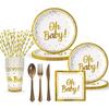 "Oh Baby" Baby Shower Party Supplies - Theme Stamped Paper Cups, Plates & Cutlery Set