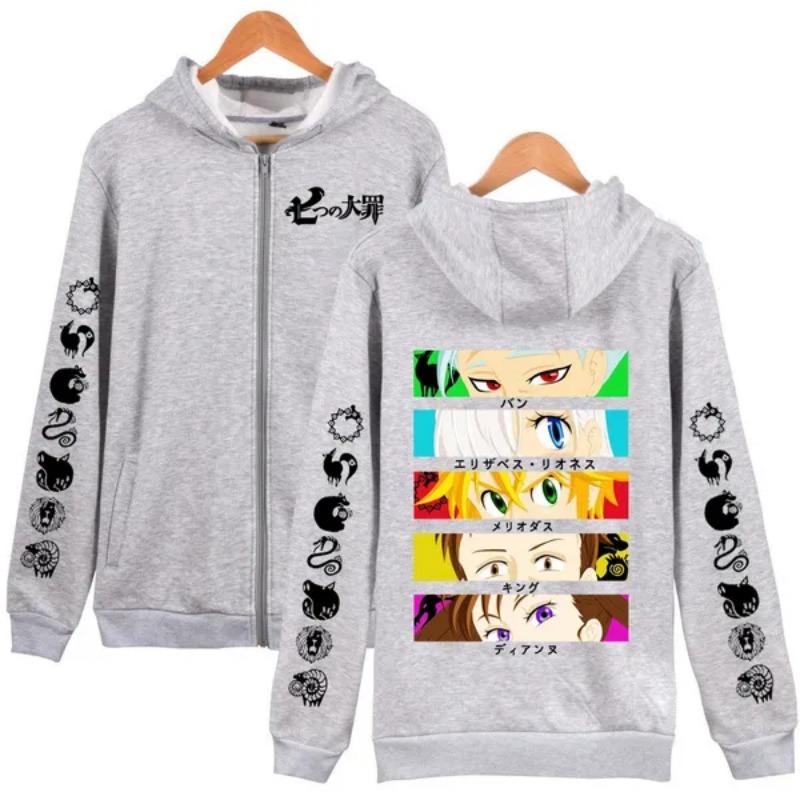 Anime The Seven Deadly Sins Meliodas Elizabeth Ban Graphic Hooded Men Women Manga Zipper Hoodies Harajuku Sweatshirt Zip Jacket