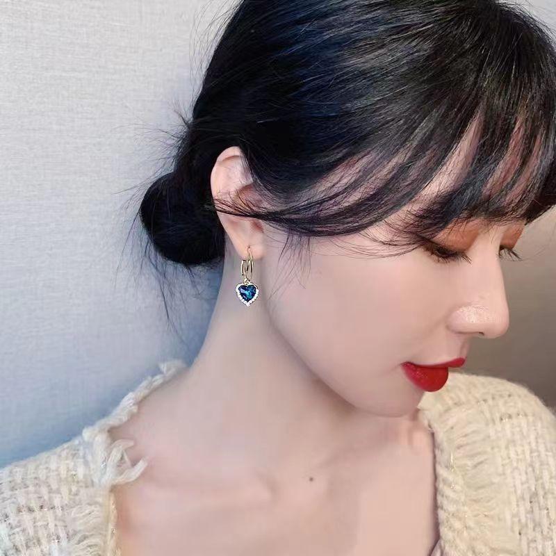 Crystal Zircon Heart of The Ocean Heart of Love Delicate Earrings with Diamonds