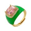 Gold Plated Zircon Open Ring Multicolor Geometric Square Ring Enamel Dripping Oil Ring  For Women