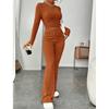 Women's Autumn and Winter Solid Color Knit Set, Long-sleeved High-neck Shirt + Wide-leg High-waisted Pants, Two-piece Set