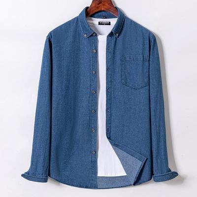 Herren Frühling und Herbst Übergröße Lockerer Denim Lockeres Hemd Einfacher Hautfreundlicher Cardigan Lässige Jacke