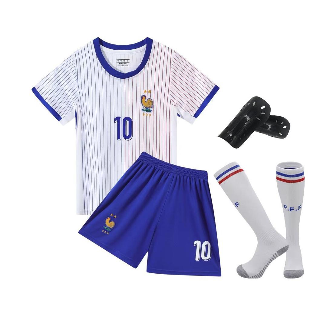 24-25 France Extérieur N°. 10 Maillots de Football Équipe Nationale Vêtements pour Enfants Ensemble pour Enfants Taille 14-30