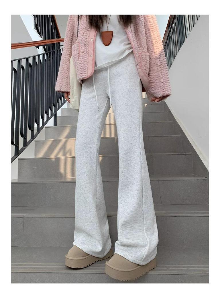 Women's Petite High-Waisted Micro-Flare Sweatpants - Dark Grey, Slimming Fit, 145-150cm, Spring/Autumn Style