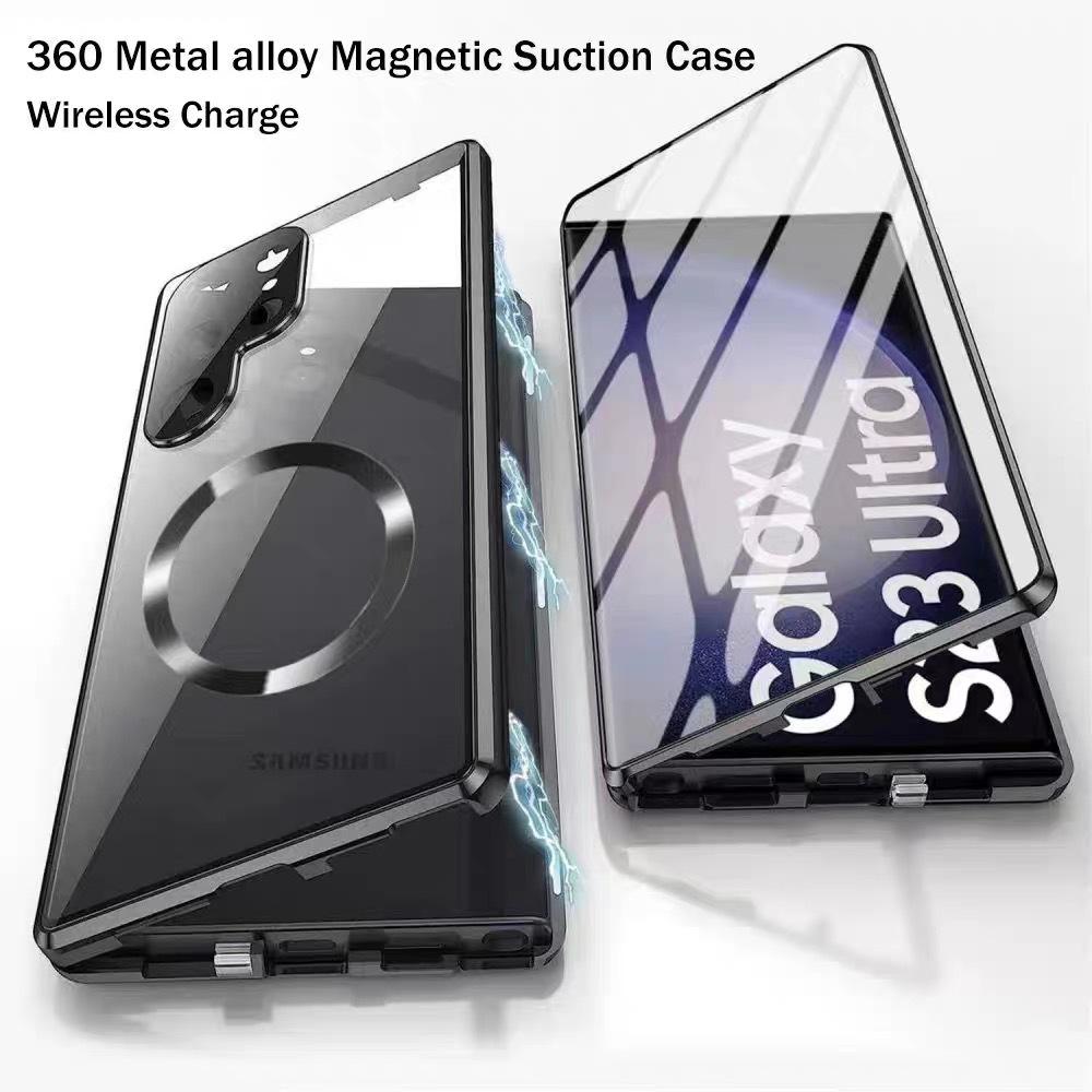 Case for Samsung Galaxy S25 Ultra S26 S24 Plus S23 S22 FE Double Sided Tempered Glass, Magnetic Aluminum Alloy, Magsafe Wireless Charging Phone Bumper