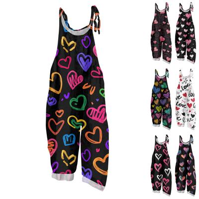 Women's Jumpsuit  Print Casual Loose Vintage Shoulder Strap Cotton Linen