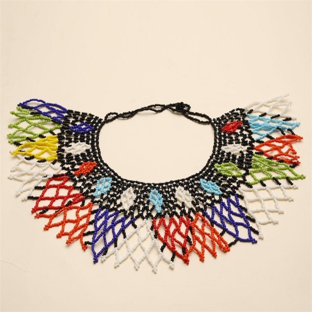 Multicolor Multilayer Beaded Choker Bohemian Woven Choker Necklace Mesh Bib Collar  Party Wear