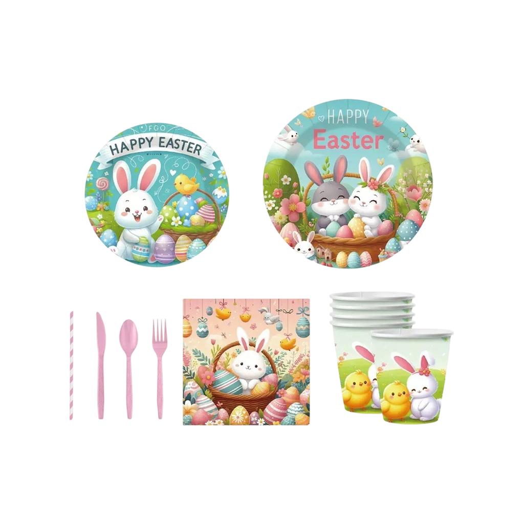 Ostern-Thema Party Party Ostereier-Druck Einweg-Pappteller, Taschentuchbecher Tischgeschirr-Set