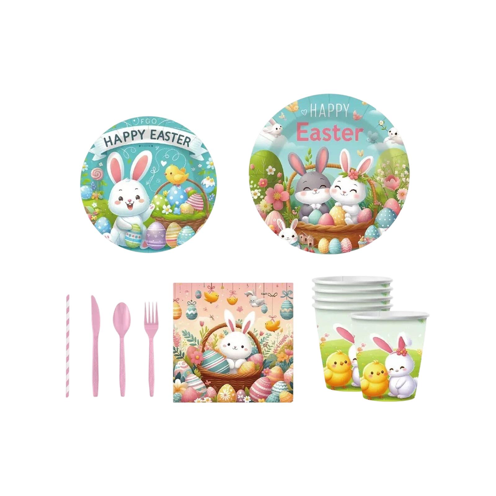 Пасхальная тематическая вечеринка Набор одноразовой бумажной посуды для вечеринки, с принтом пасхальных яиц, салфетки, бумажные стаканчики