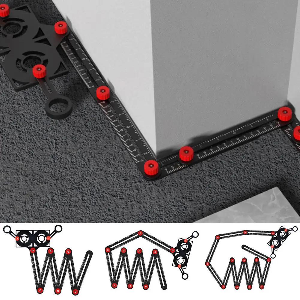 1PCS Aluminum Alloy Multi-Angle Measuring Ruler – Folding Ruler with Hole Locator for Woodworking, Tile & Construction