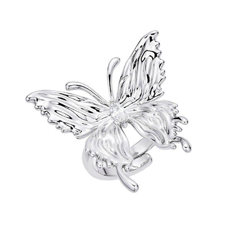 Romantic Liquid Metal Butterfly Ring for Women Elegant Irregular Pleated Texture Exquisite Punk Finger Rings Fashion Jewelry