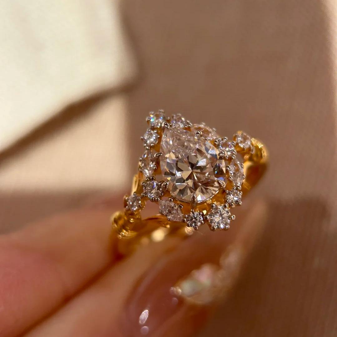 

925 Silver Plated 18K Gold Elegant Cut Square Synthetic Zirconia Engagement Ring Adjustable Sparkling Bridal Jewelry Wedding Gif жовтий