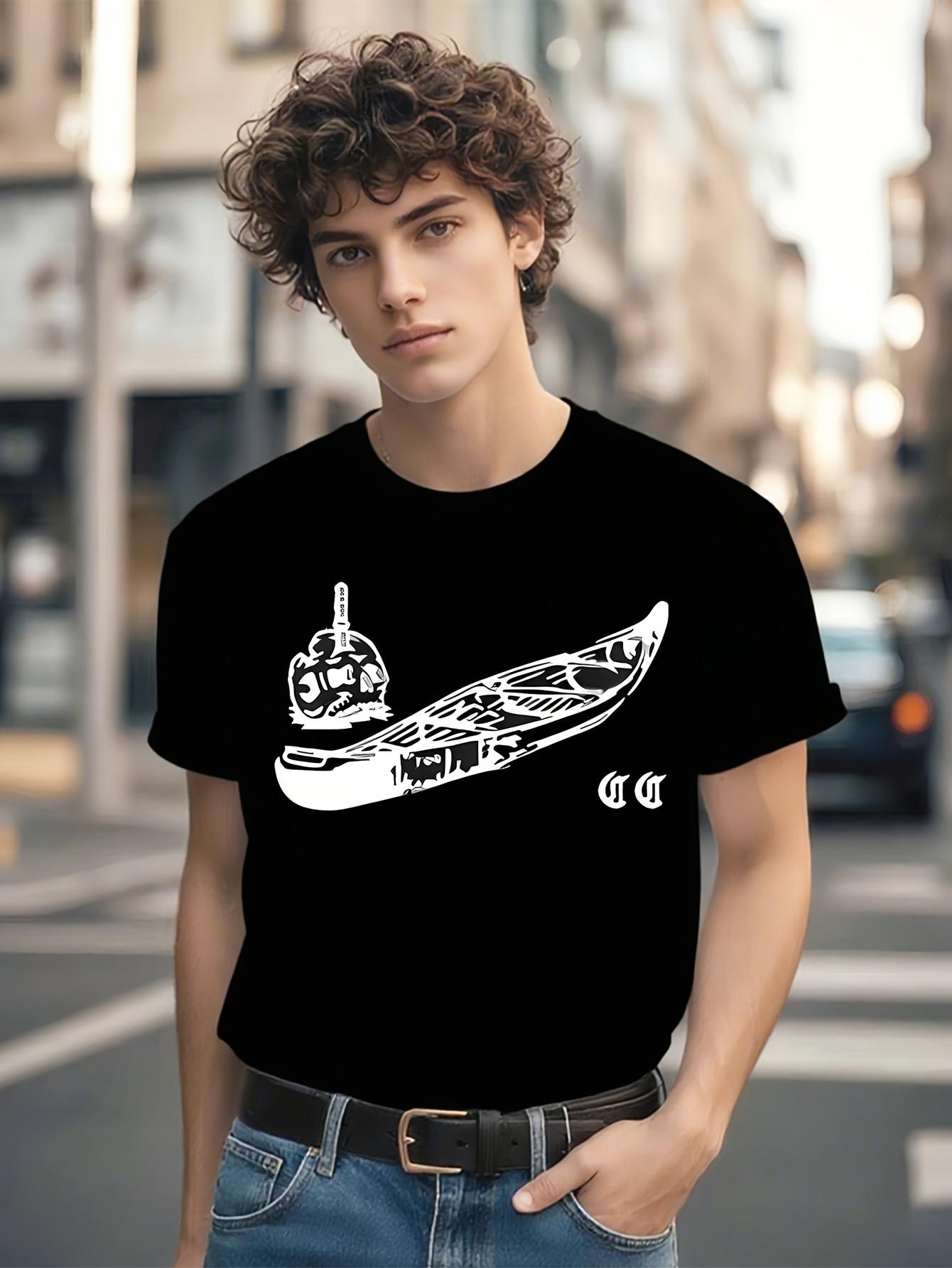Harajuku FOG Print Crew Neck Tshirt - Black with White Gr... M