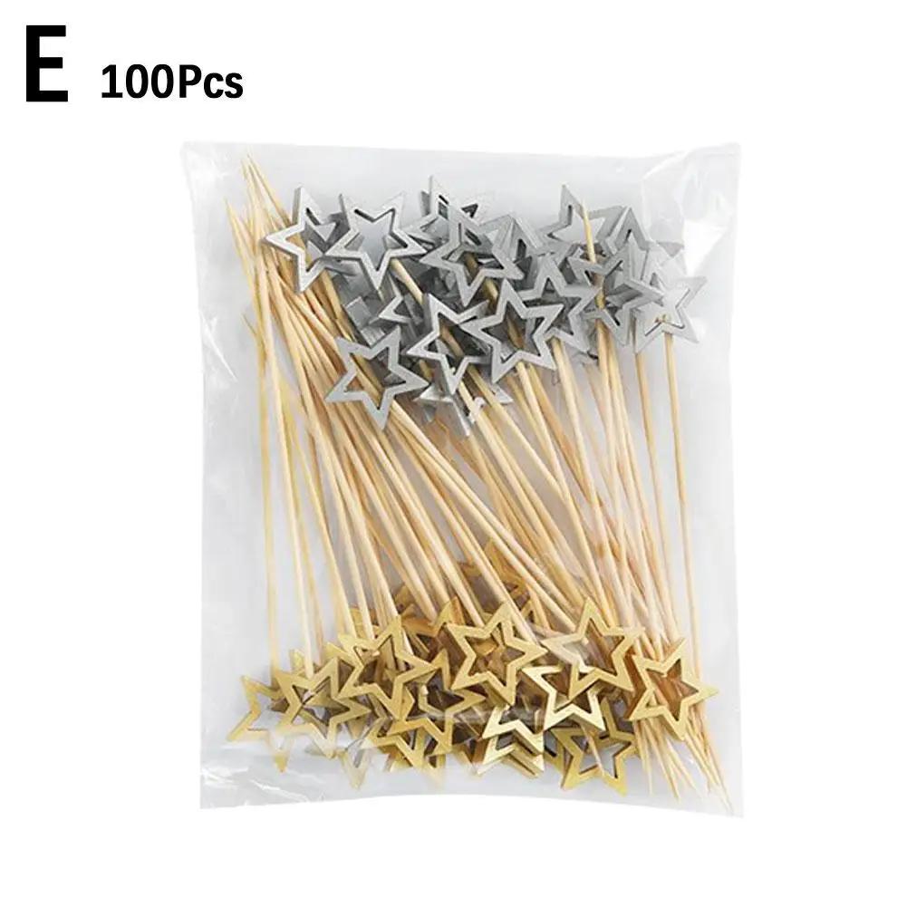

50 шт. полых бамбуковых шпажек в форме звезды одноразовые вставки декор фруктовый шведский стол зубочистки палочки для коктейлей палочки для вечеринки Рождество D2C7