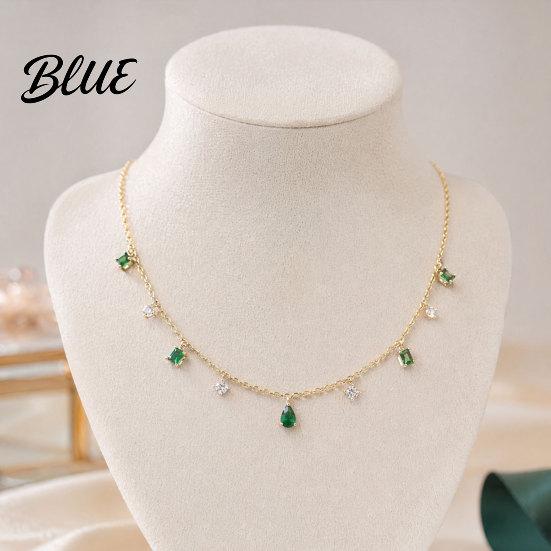 Micro Setting Necklace Faux Crystal Chain for Women Green Cubic