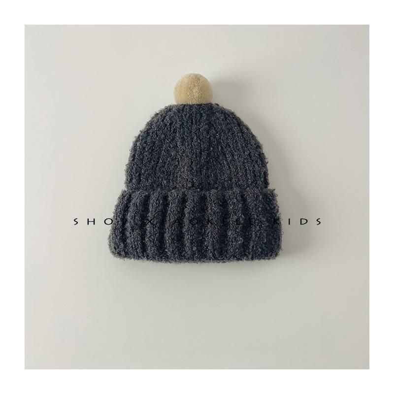 Children's Knitted Hat Autumn and Winter New Cute Fur Ball Baby Warm Ear Protection Hat Boys and Girls Hat