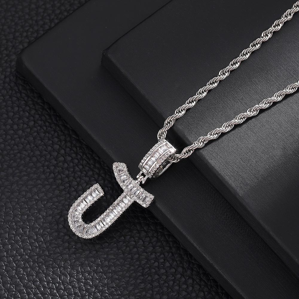 Hip Hop Letter Pendant Zircon Necklace Popular Instagram Personalized Accessory Niche Design Men's and Women's Pendant Necklace